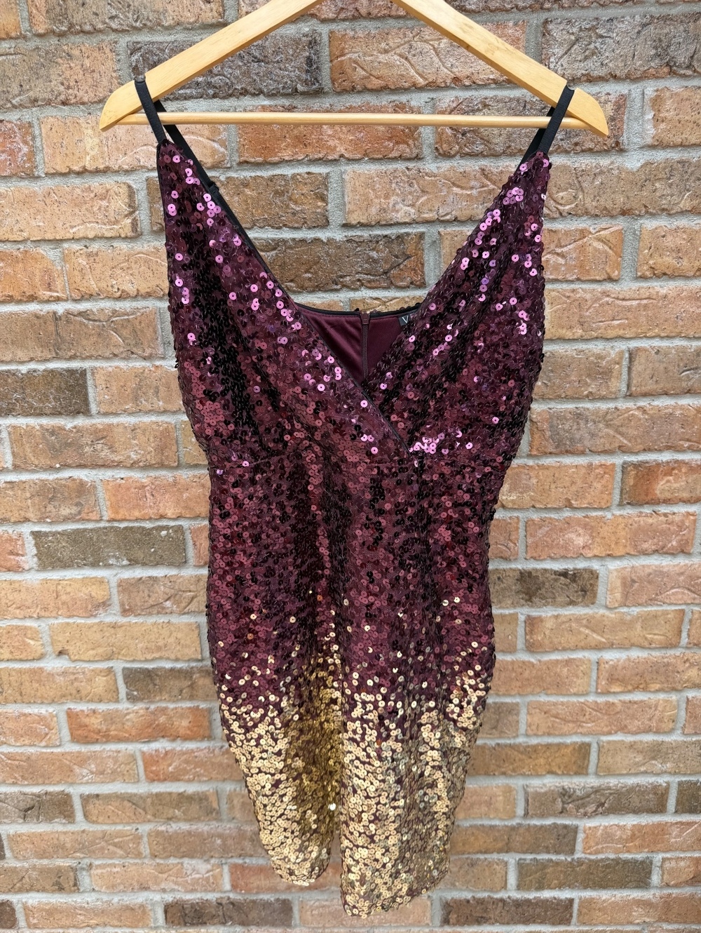 VENUS Burgundy Gold Ombré Sequin Bodycon Cocktail Dress Size Small
